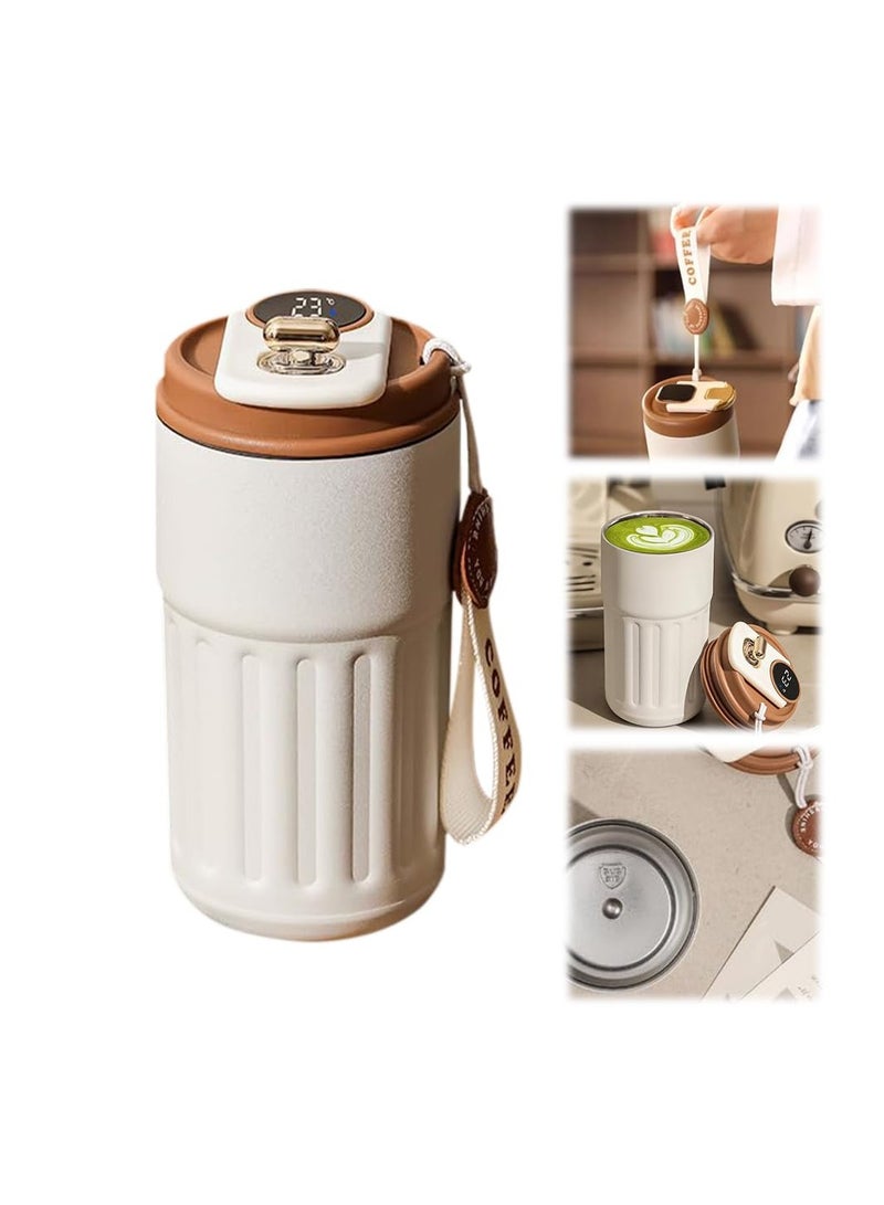 Coffee Thermos with Temperature Display, Smart Temperature Control Travel Coffee Mug, Portable Hot and Cold Coffee Thermos, Stainless Steel Leak-Proof Travel Coffee Insulated Cup, 450ML - White - Image 1